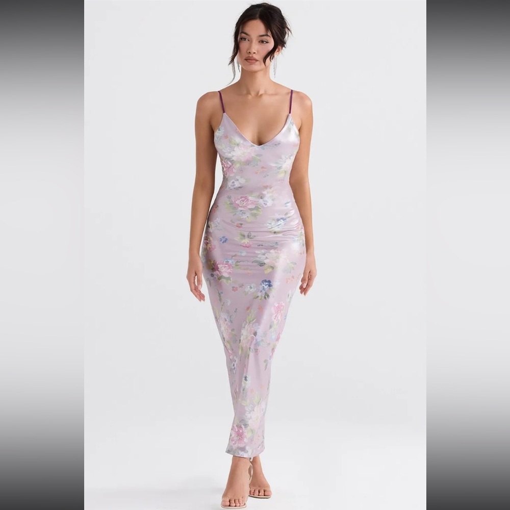 HOUSE OF CB 'Aria' Mauve Floral Maxi Dress : Size S